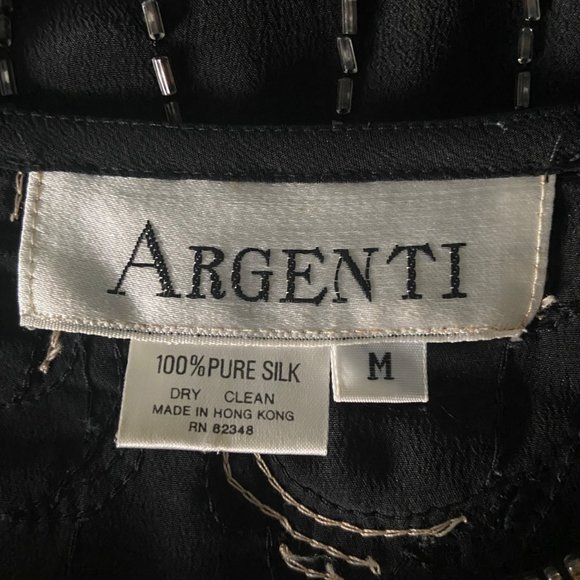 VTG Argenti Womens Black Party Top Size Medium Silk Beaded Sequined Vintage 80s - Picture 10 of 10